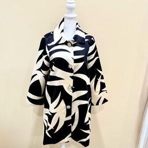 Julie Brown Women’s Black Cream Elegant Evening Coat Jacket Crystal Buttons Sz S